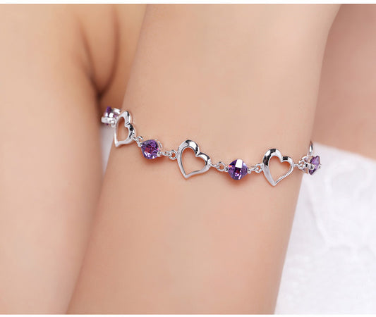 Amethyst and Hearts Bracelet