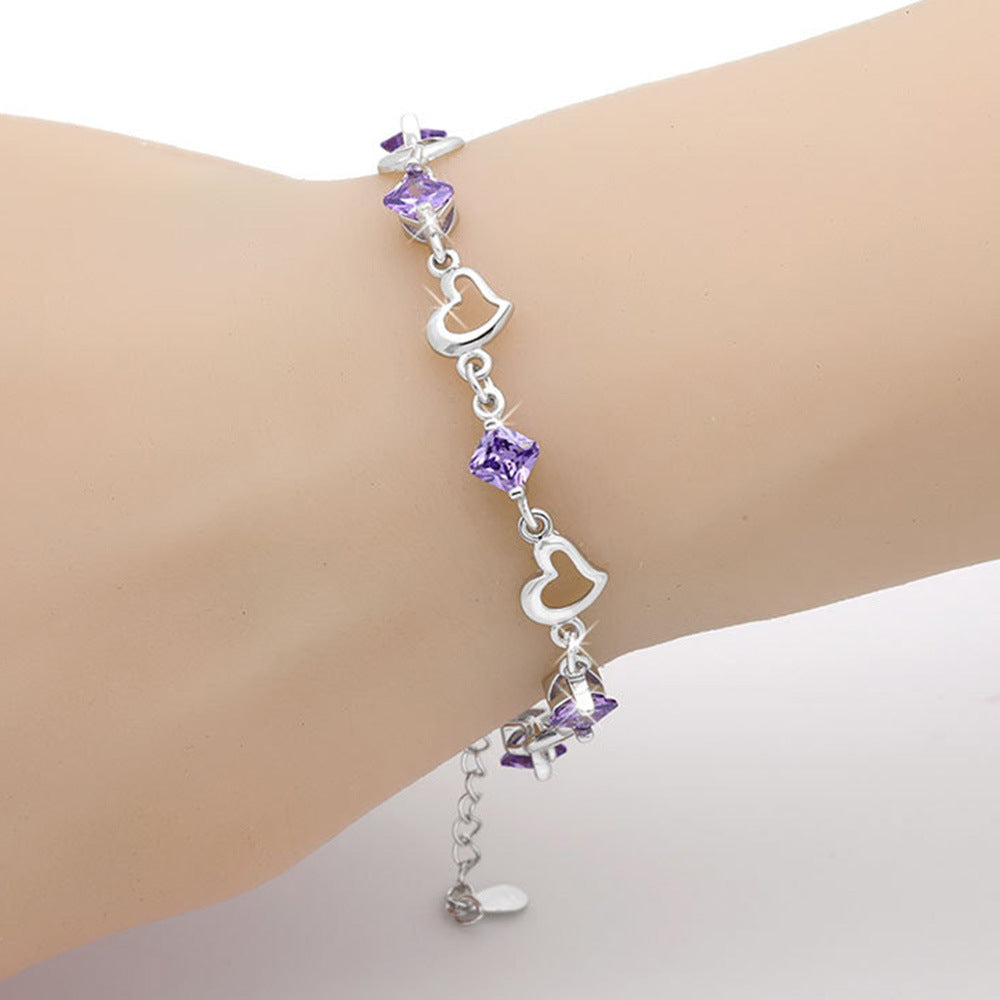 Amethyst and Hearts Bracelet