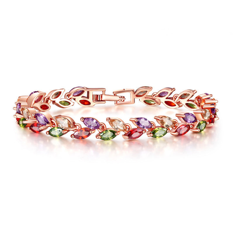 Colorful Crystal Willow Leaf Bracelet by Metopia Designs