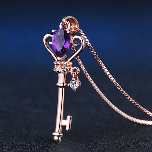Amethyst Crown Key Necklace