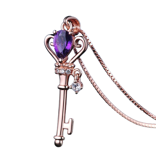 Amethyst Crown Key Necklace